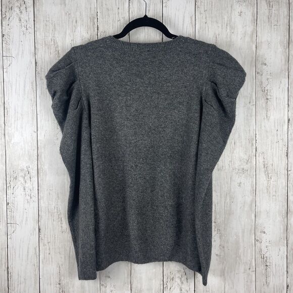 1 State Sweater Womens Medium Gray Puff Sleeve Minimalist Chic Preppy Capsule - Picture 7 of 9
